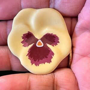 Avon Vintage Porcelain Yellow and Burgundy Pansy Floral Brooch Pin